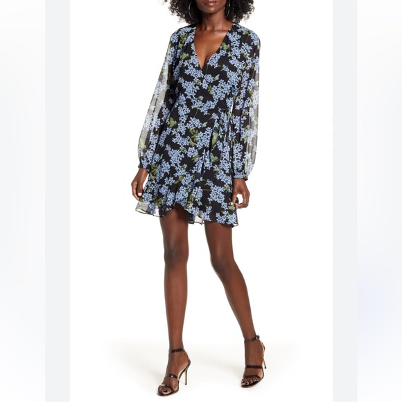 All in Favor Dresses & Skirts - All in favor - black and blue floral wrapped dress